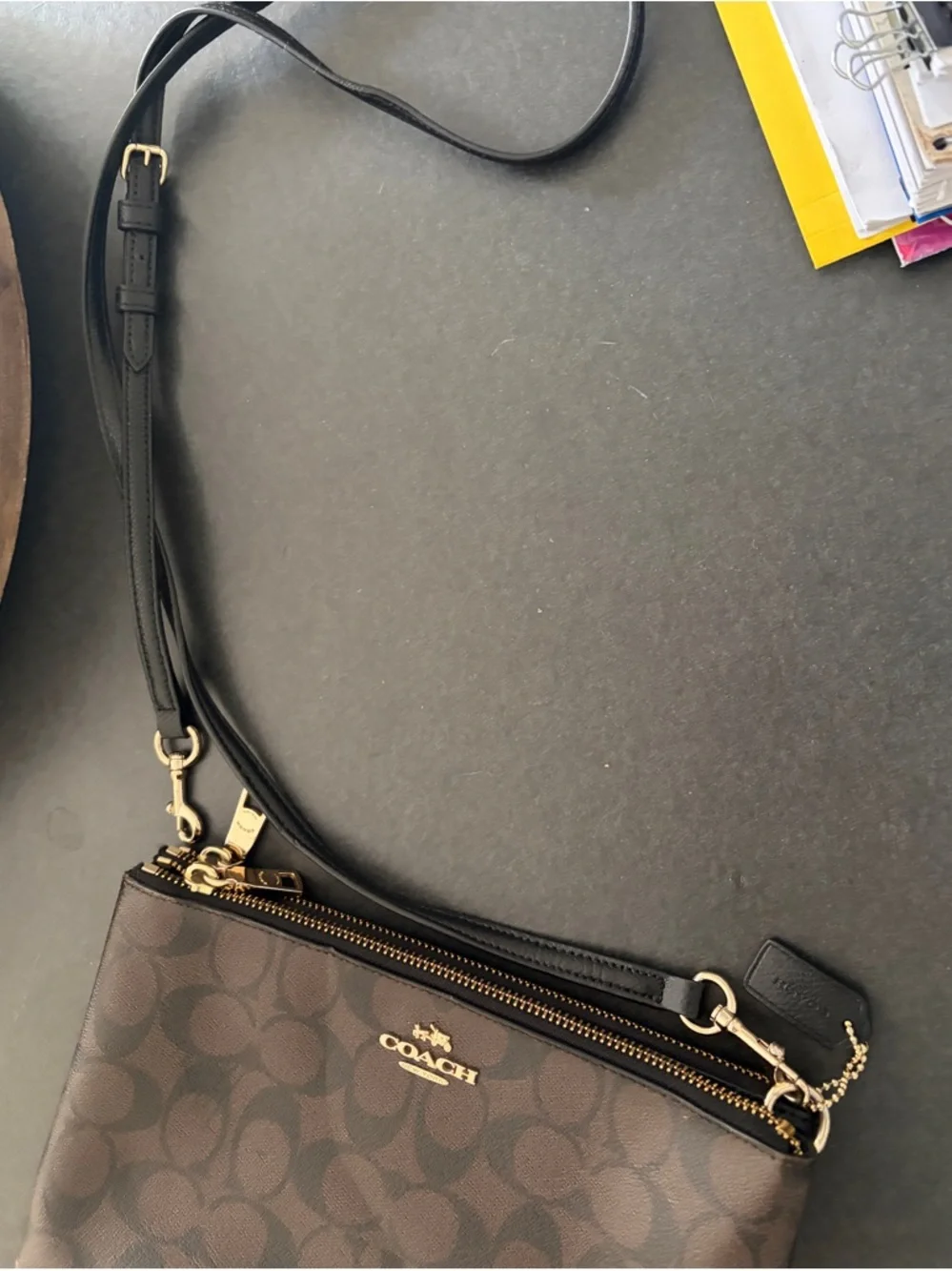 Coach Brown Signature Canvas Crossbody Bag with Gold Hardware